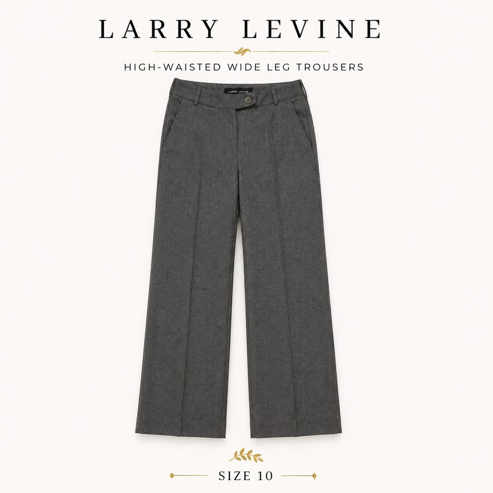 Larry Levine High-Waisted Wide Leg Trousers Size 10 Dark Gray Herringbone